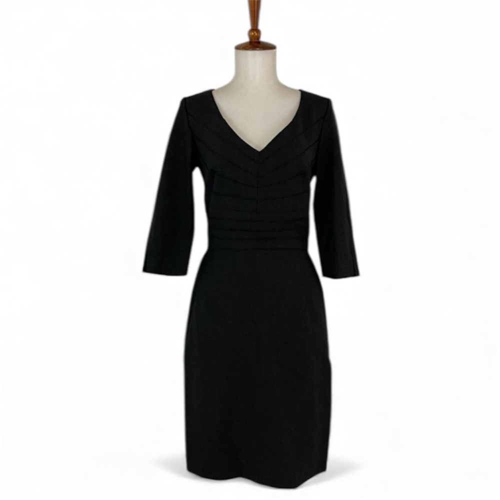 Kay Unger Sheath Dress Women’s 8 Stretch Wool V-Neck 3/4‎ Sleeve